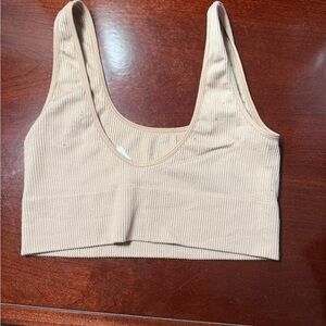 Gap Ribbed Scoop Neck Crop Bralette - Beige